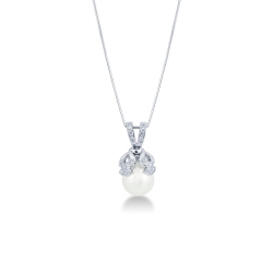 Collier femme en or blanc 18k avec perle naturelle et diamants