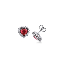 Boucles d’oreilles en or blanc 18K avec rubis halo diamants