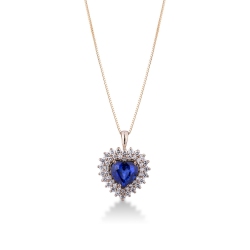 Collier raffiné en or rose 18k un saphir bleu et diamants