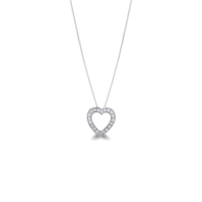 Collier pendentif cœur de diamants 0.20 ct or blanc 18k 