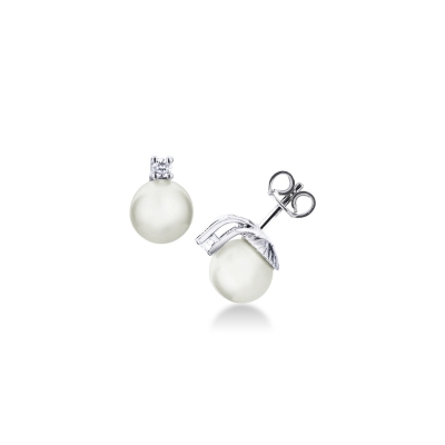 Boucles d’oreilles en or blanc 750 avec perles et diamants