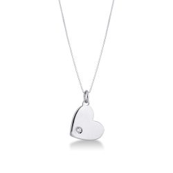 Collier pendentif coeur or blanc 18k et diamant 0.04 ct