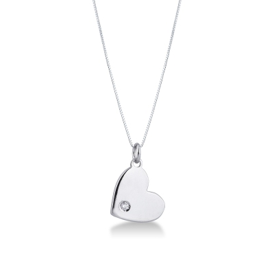 Collier pendentif coeur or blanc 18k et diamant 0.04 ct 