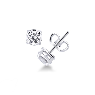 Boucles d'oreilles en or blanc 18k à 4 griffes avec diamants 0.50 ct