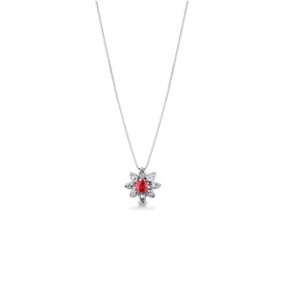 Collier Étoile en Or Blanc 18k avec Rubis et Diamants