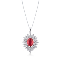 Collier en or blanc 18k avec rubis et halo diamants