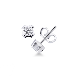 Boucles d'oreilles en or blanc 18k à 4 griffes avec diamants ct. 0.50