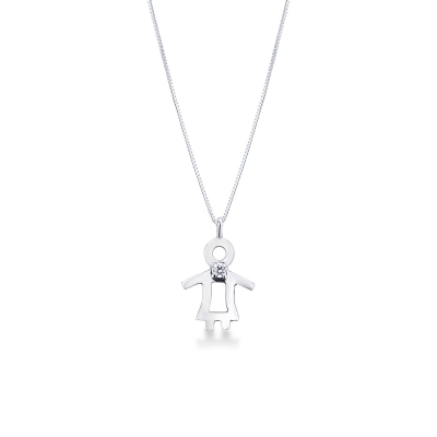 Pendentif enfant or blanc 18k fillette avec diamant 11x10 mm
