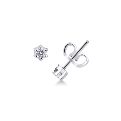 Boucles d'oreilles en or blanc 18k à 6 griffes avec diamants 0.12 ct