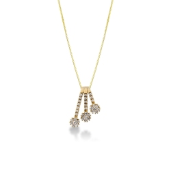 Collier en or jaune 18k avec diamants sur trois fleurs en degrade