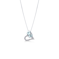 Collier en or blanc 18k avec pendentif en forme de cœur et aigue-marines et diamants