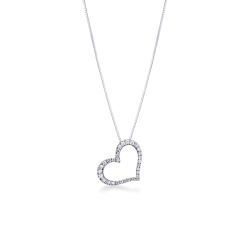 Collier pendentif cœur en or blanc avec diamants ct. 0,15