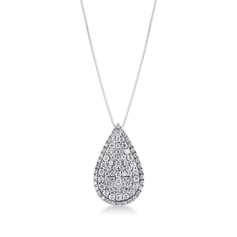 Collier or blanc 18K avec pendentif pavé de diamants Collier or blanc 18K avec pendentif pavé de diamants