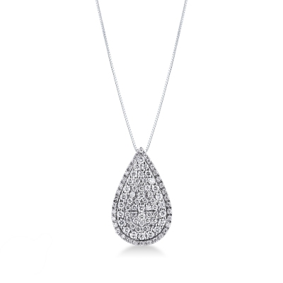 Collier or blanc 18K avec pendentif pavé de diamants
