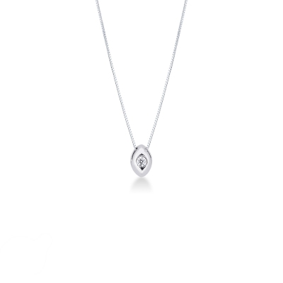 Collier femme or blanc 18k avec diamant 0.04 ct en forme de grain de riz 