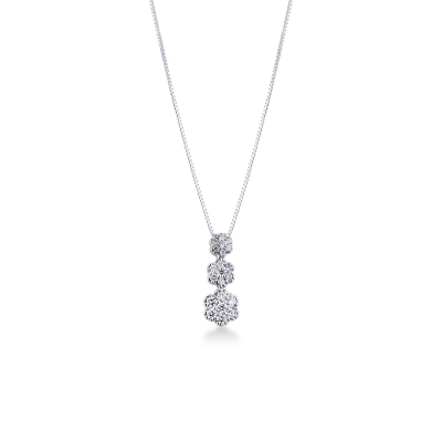 Collier en or blanc 18k avec pendentif trilogy fleur en diamants