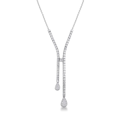 Collier en Y design en or blanc 18k avec rivière de diamants