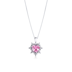 Collier saphir rose en or blanc 18k forme de fleur