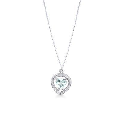 Collier en or blanc 18k avec pendentif cœur en aquamarine