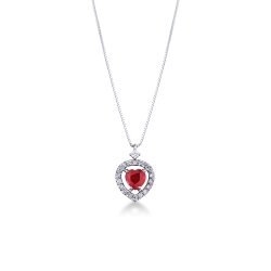 Collier or blanc 18k avec pendentif coeur rubis