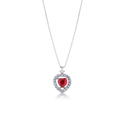 Collier or blanc 18k avec pendentif coeur rubis