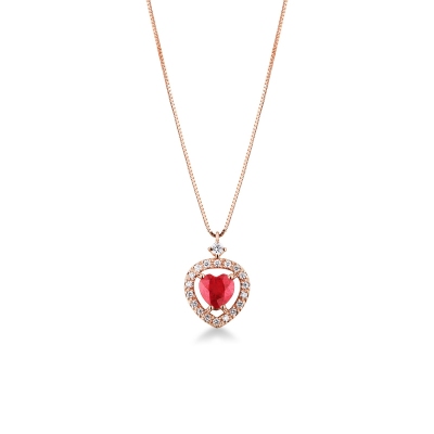 Collier pendentif cœur rubis  en or rose 18K