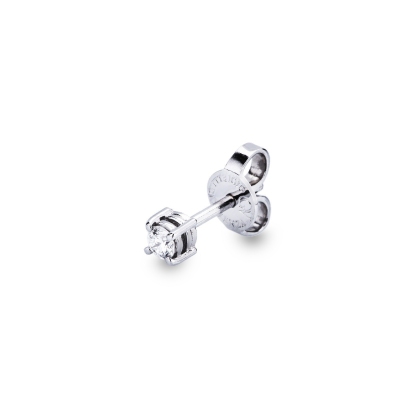Boucle d'oreille individuelle à 4 griffes en or blanc 18 carats avec diamant