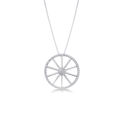 Collier en or blanc 18k avec pendentif en forme de roue