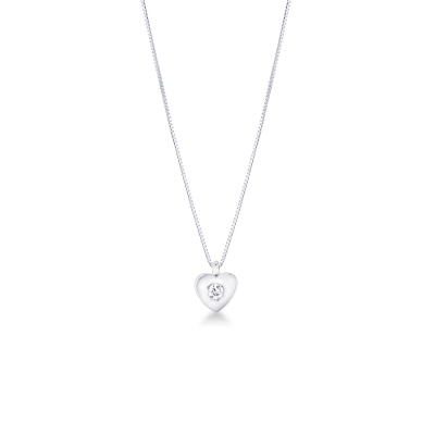 Collier or blanc 18k pendentif cœur diamant 5x6 mm