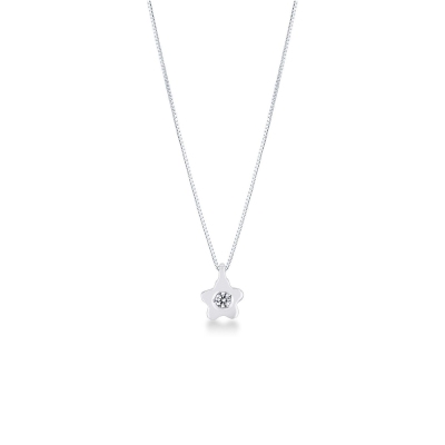 Collier en or blanc 18k fleur ornée d'un diamant