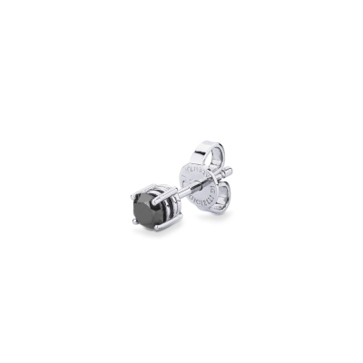 Clous d'oreille mono en or blanc 18 carats à 4 griffes avec diamant noir 0,22 ct