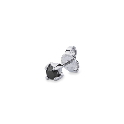 Boucle d'oreille individuelle en or blanc 18 carats à quatre griffes avec diamant noir, 0,18 ct