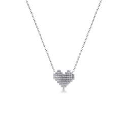 Collier avec pendentif cœur pixel diamants en or blanc
