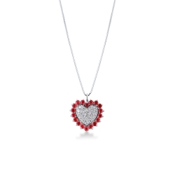 Collier or blanc 18K pendentif cœur serti diamants