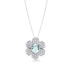 Collier en or blanc 18k avec pendentif en forme de fleur MM11X9