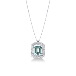 Collier en or 18k avec aigue-marine entourée de diamants