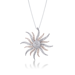 Collier soleil or blanc et rose 18k avec diamants