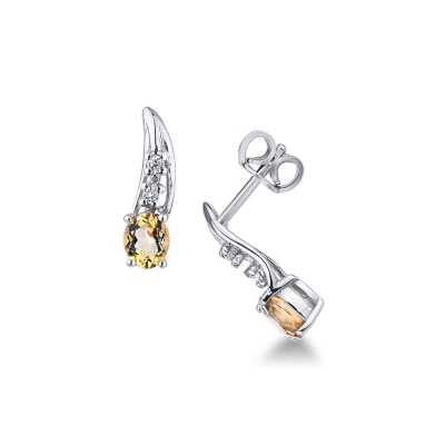 Boucles d oreilles en or blanc 18K avec citrines ovales et diamants