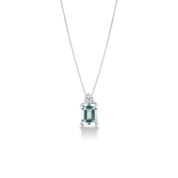 Collier femme or blanc 18k avec aigue-marine et diamants taille émeraude