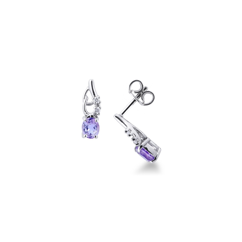 Boucles d’oreilles Or Blanc 18k améthystes ovales et diamants