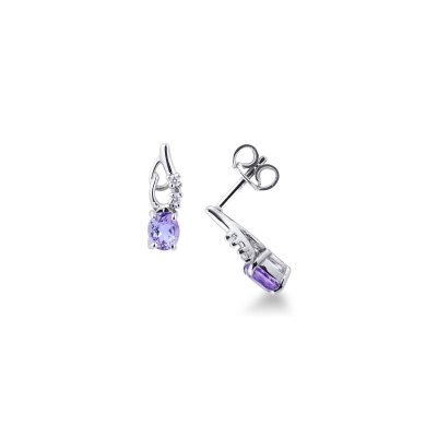 Boucles d’oreilles Or Blanc 18k améthystes ovales et diamants