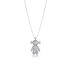 Collier en or blanc 18k avec pendentif fille en diamants