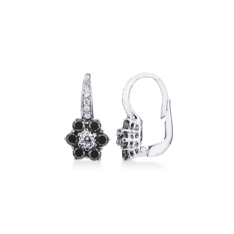 Boucles d oreilles fleur en or 18K avec diamants noirs et blancs Boucles d oreilles fleur en or 18K avec diamants noirs et blancs