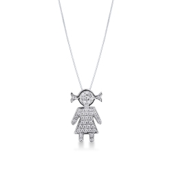 Collier en or blanc 18k avec fille en diamants