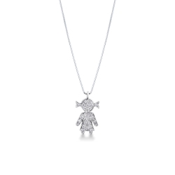 Collier en or blanc 18k avec pendentif petite fille en diamants
