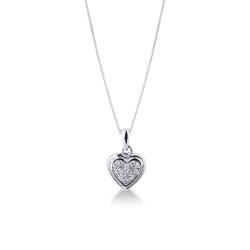 Collier en or blanc 18k avec pendentif à cœur pavé de diamants