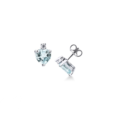 Boucles d'oreilles or blanc 18K aigue-marine cœur
