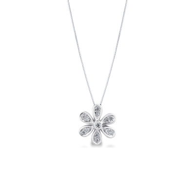 Collier en or blanc 18k avec pendentif fleur et diamants