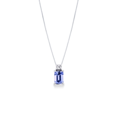 Collier en or blanc 18k avec tanzanite rectangulaire et diamant