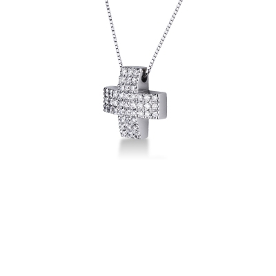 Collier en or blanc 18k avec croix en pavé de diamants